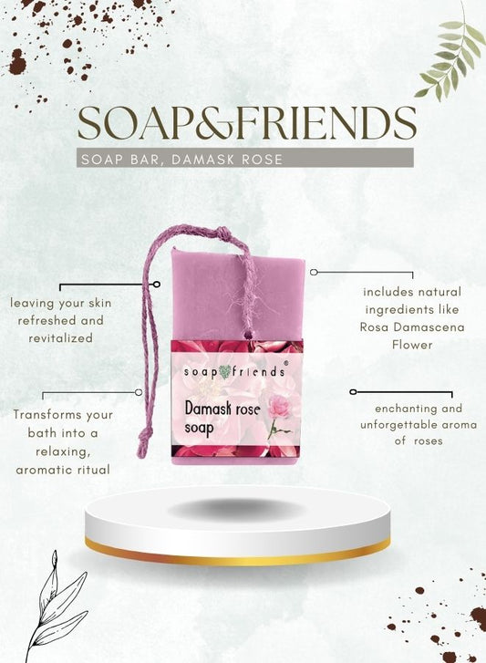 Pink soap bar with features written around it