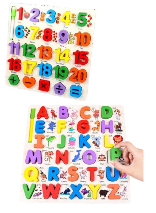 Alphabet and Number Puzzle Set, Kids Early Development Toy, 3D Wooden Alphabet and Number set