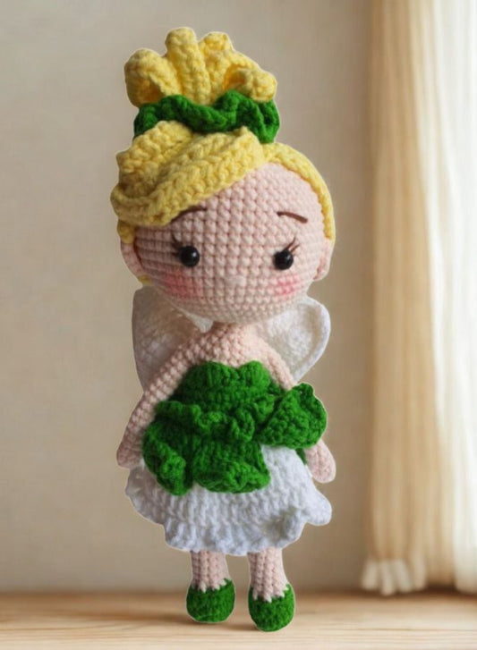 Handmade Natural Cotton Fairy Amigurumi Crochet Doll for Kids and Adults, 25cm