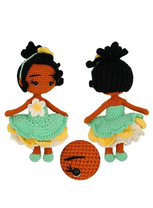 Handmade Crochet Tiana Princess Doll – 25cm Amigurumi Toy for Babies, Kids & Adults – Natural Cotton Soft Sleeping Buddy