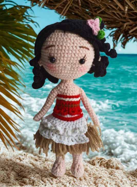 Handmade Natural Cotton Crochet Moana Toy Doll – 25cm Amigurumi Sleeping Buddy for Babies, Kids & Adults – Soft, Eco-Friendly & Non-Toxic