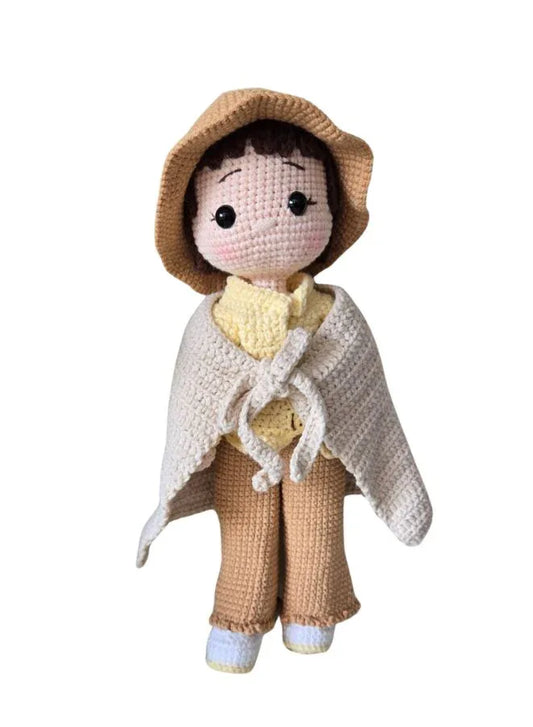 Handmade Cotton Crochet Girl Doll with Hat & Scarf – Soft Amigurumi Toy for Kids & Baby Gifts