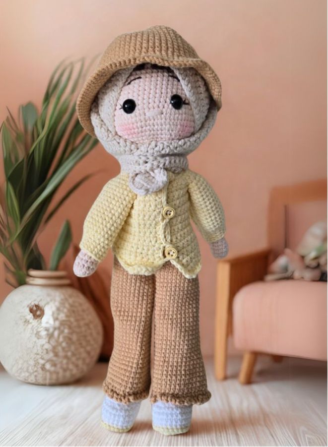 Handmade Cotton Crochet Girl Doll with Hat Scarf