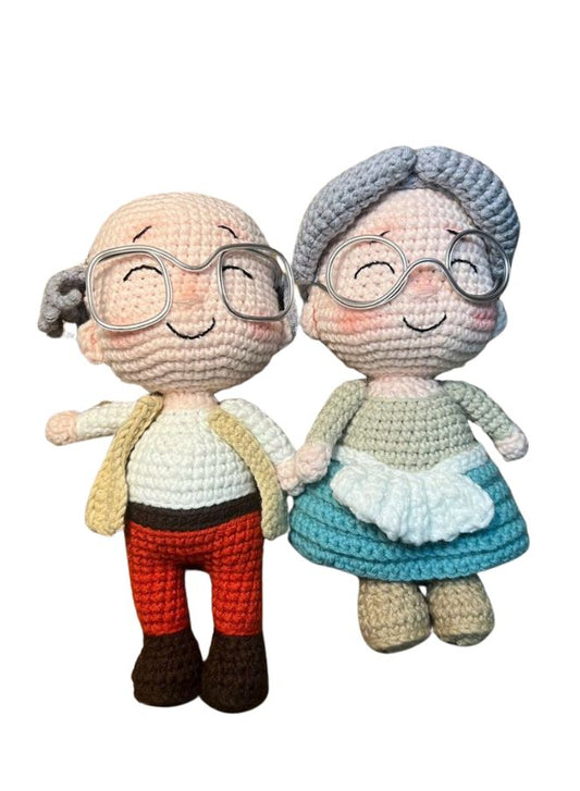 Handmade Cotton Crochet Grandpa and Grandma Doll Set – Amigurumi Grandparents Soft Toy Gift for Kids