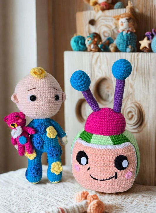 Handmade Cotton Crochet Doll Set – Cocomelon & JJ Amigurumi Toys for Kids, Soft Plush Figures for Playtime, Gifting