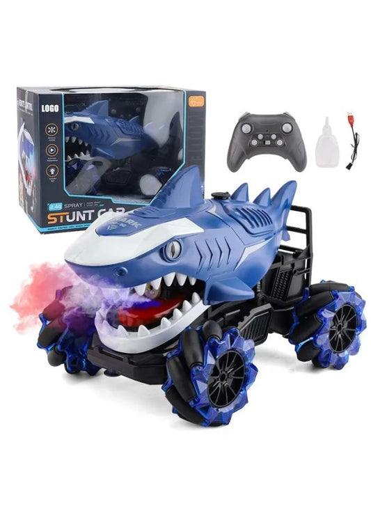 2.4GHz Shark Stunt RC Car for Boys – 10CH Electric Remote Control Truck with Lights, Mist Spray & Music
