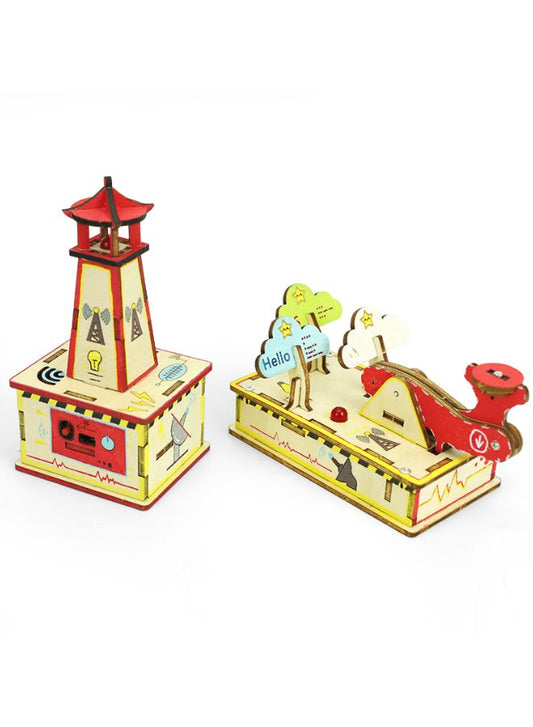 STEM Toy, Wooden Morse Signal Transmitter-Receiver, wireless telegraph. Montessori Toy, DIY 3D puzzle, battery-powered, eco-friendly, handmade, educational toy