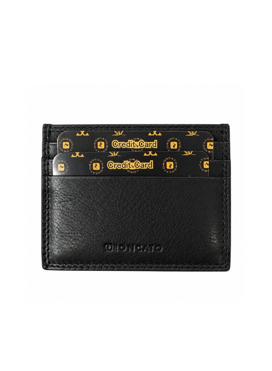 R Roncato Genuine Leather Card Holder – Black, 6 Card Slots