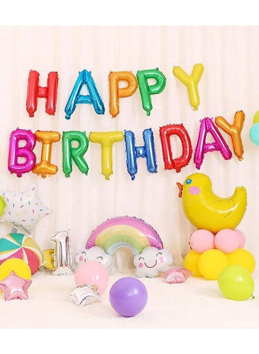مجموعة بالونات عيد ميلاد سعيد متعددة الألوان مقاس 40.64 سم لافتة وبالونات من رقائق الفويل زينة عيد ميلاد سعيد