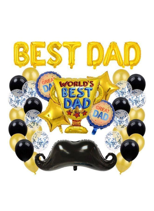 Happy Father's Day Balloon Set with BEST DAD letters, Moustach, Best Dad Trophy and Round Balloons Decoration for Father's Day Party