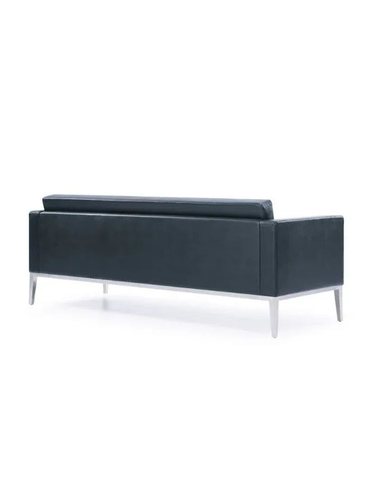 Classic black leather sofa for three people in home, office, or reception