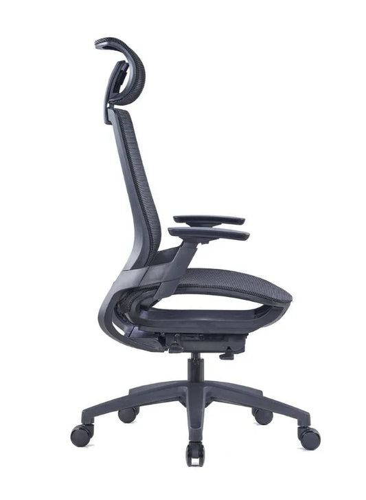 Modern Sleek Black Mesh Office Chair with 3D Armrests, Headrest and Four-Position Lock for Home or Office