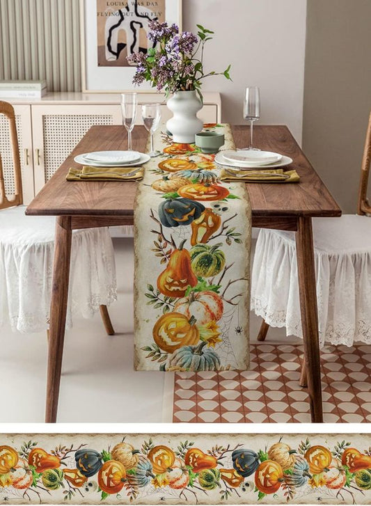 Halloween Rectangle Table Runner -Featuring Happy Halloween Pumpkins