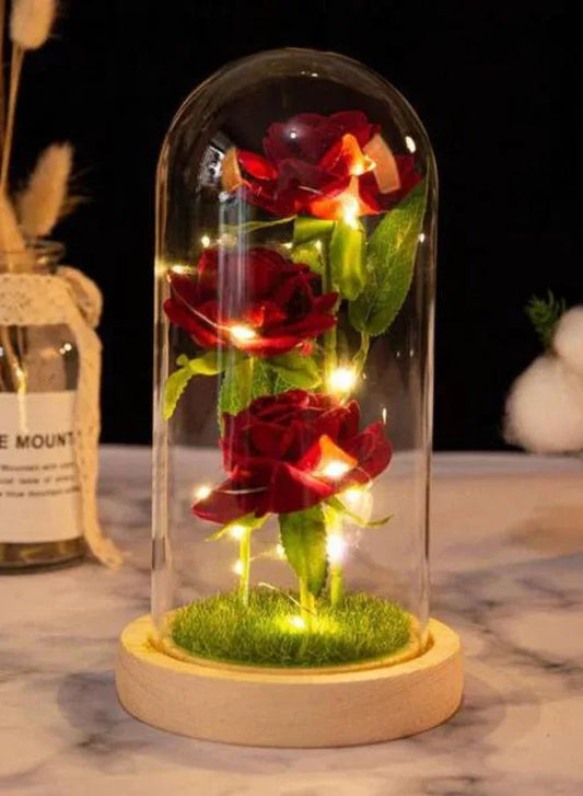 Valentine's Day Rose Gift for Her – Beauty and the Beast-Inspired Rose with Grass and Wooden Base, Perfect for Anniversaries, Birthdays, and Romantic Occasions