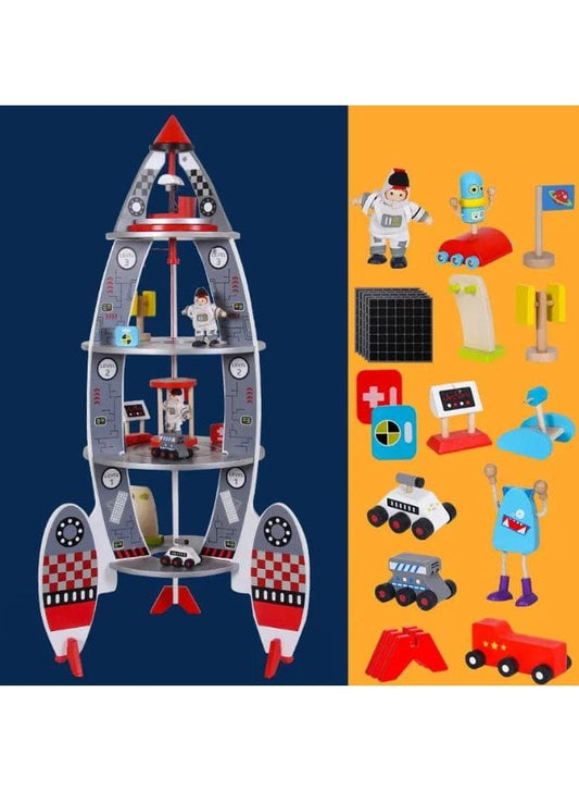 Children's Pretend Play Space Rocket Model Toy Boys Simulation Assembled Wooden Model Toy For Preschool Kids Fatio General Trading