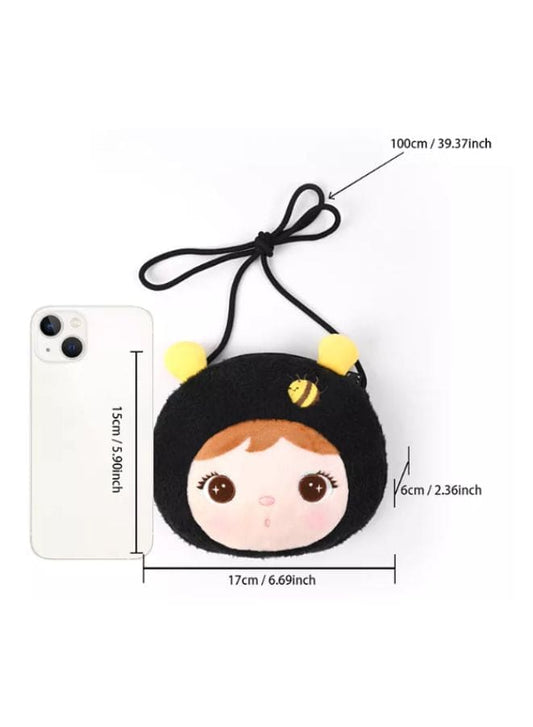 Cute Little Baby Plush Shoulder Bags/Wallets For Girls, Plush Shoulder Bags with Strap for Kids Coin Purses Cute Princess Handbags Kids, Accessories for Girls, Black Fatio General Trading