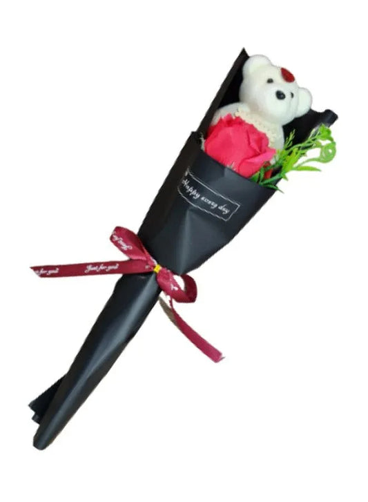 Cute Romantic Teddy Bear Soap Rose Flower Bath Petal Wedding Party, Valentine's Day, Mothers Day, Birthday Gift, Black Fatio General Trading