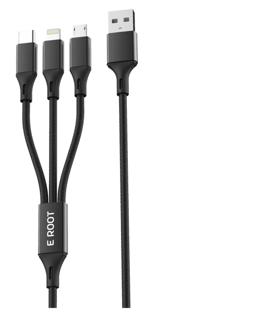 E-Root 3-In-1 Micro USB Type-C Lightning Data Sync And Charging Cable Black Fatio General Trading