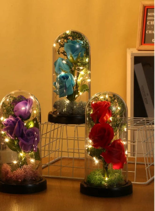 Enchanted 3 Roses with Petals in Glass Dome Personalized Gifts for Women Girlfriend Valentine’s Day Mother’s Day Christmas Anniversary Birthday, Red Fatio General Trading