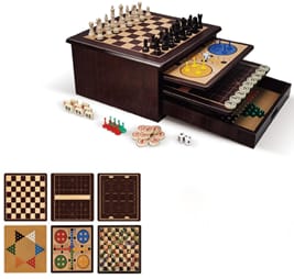 10-in-1 Wooden Board Game Set with Storage Case | Includes Chess, Checkers, Backgammon & More | Compact Multifunctional Game Box
