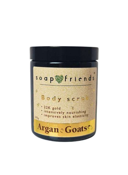 Soap&Friends Argan & Goats Body Scrub with Argan Oil, Shea Butter & 22K Gold – Salt & Sugar Exfoliator for Smooth & Radiant Skin, 200g