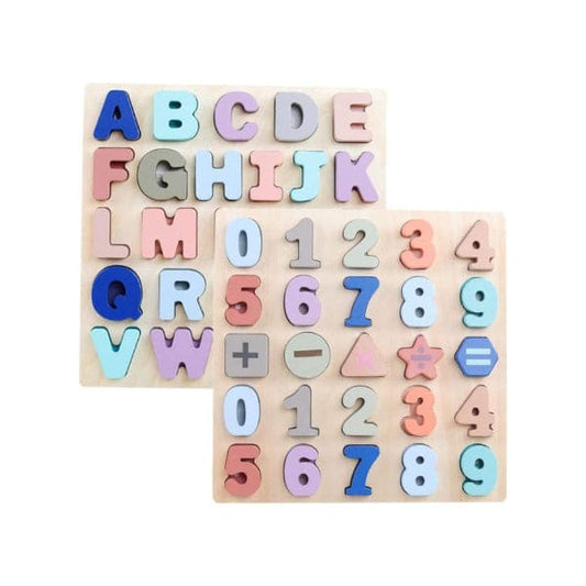Large Alphabet Upper Case Letter and Number Wood Montessori Learning Board Educational Toys for Kids Set of 2 Fatio General Trading