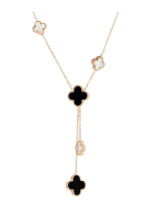 Minimalist Double Sided White and Black Clover Shell Pendant Necklace - A Must-Have Accessory in Stainless Steel 18k Fatio General Trading