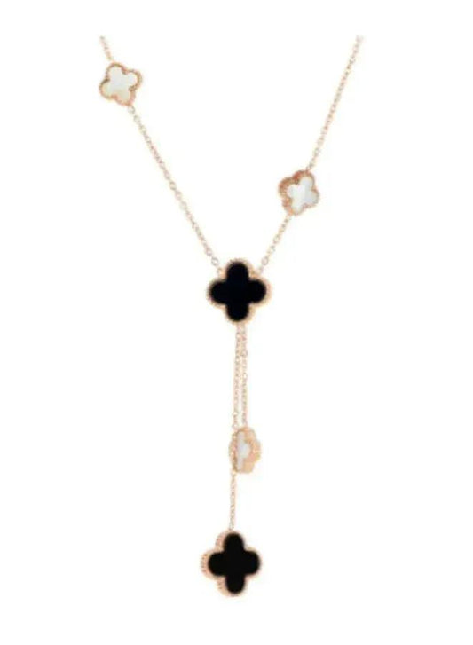 Minimalist Double Sided White and Black Clover Shell Pendant Necklace - A Must-Have Accessory in Stainless Steel 18k Fatio General Trading