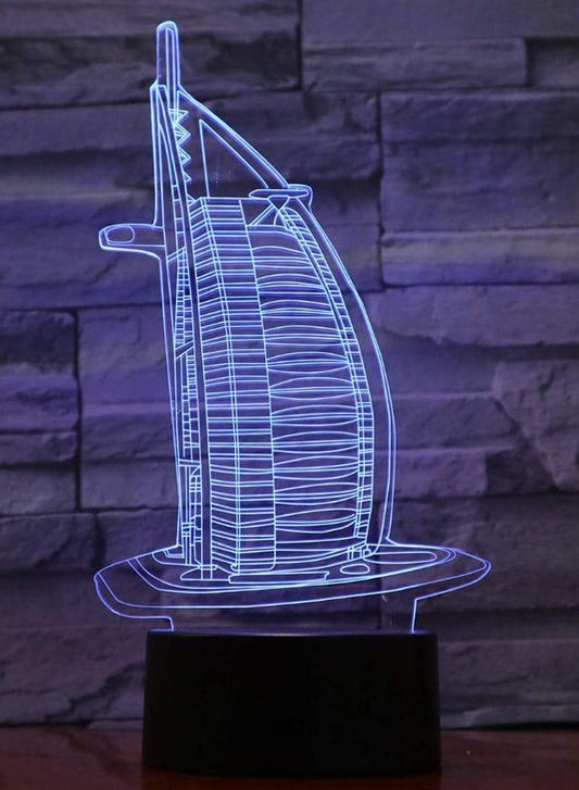 Multi-color Burj Al Arab 3D LED Night Lamp, USB Desk Lamp, 16 Color with remote control Bedroom Table Lamp, Home Décor Light Gifts Fatio General Trading