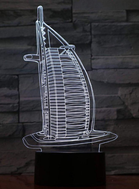 Multi-color Burj Al Arab 3D LED Night Lamp, USB Desk Lamp, 16 Color with remote control Bedroom Table Lamp, Home Décor Light Gifts Fatio General Trading
