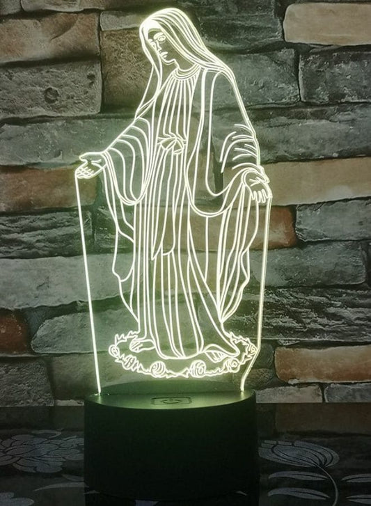 Multi-color Mother Mary 3D LED Night Lamp, USB Desk Lamp, 16 Color with remote control Bedroom Table Lamp, Home Décor Light Gifts Fatio General Trading