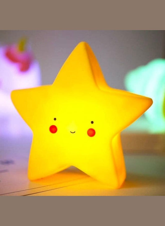 Portable Kids Cartoon LED Night Light Children Bedroom Table Lamp Bedside Moon Star Nightlight Best Birthday Gift for Kids, Home Décor, Kid' Room Decoration, Living Room, Yellow Star Fatio General Trading