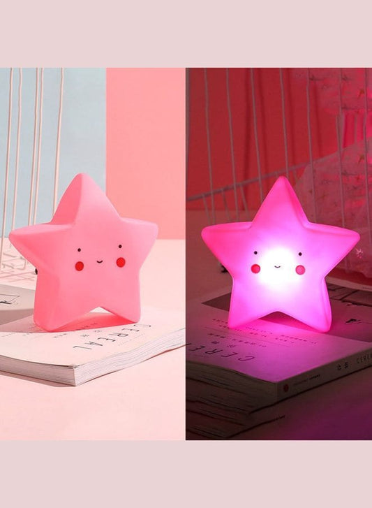 Portable Kids Cartoon LED Night Light Children Bedroom Table Lamp Bedside Moon Star Nightlight Best Birthday Gift for Kids, Home Décor, Kid' Room Decoration, Living Room, Pink Star Fatio General Trading