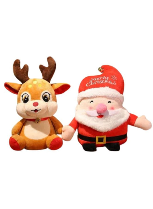 Pure Cotton Filled Christmas Plush Toys Santa Claus and Reindeer, Stuffed Soft Animal Plush Toy Suitable for Christmas Decoration Living Room Decoration, 20cm Fatio General Trading