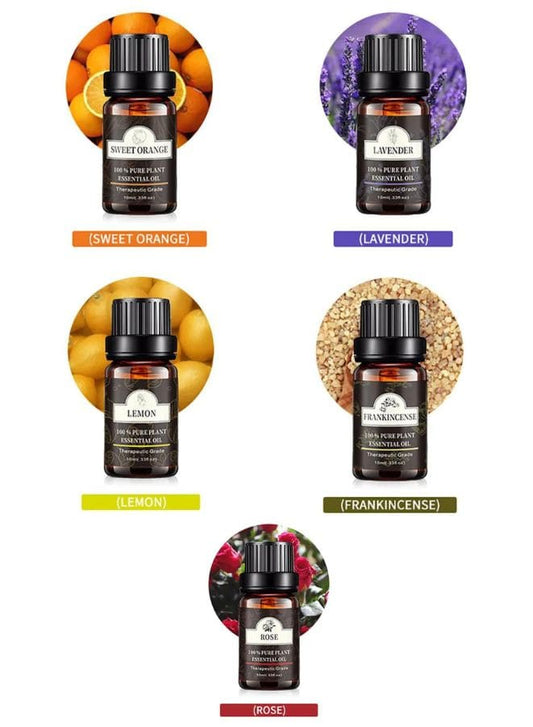 Pure Essential Oils Aromatherapy Diffusers Air Fresh Care, Essential Oil For Diffuser Set of 5 x 10 ml (Lavender, orange, Frankincense, Lemon, Rose) Fatio General Trading