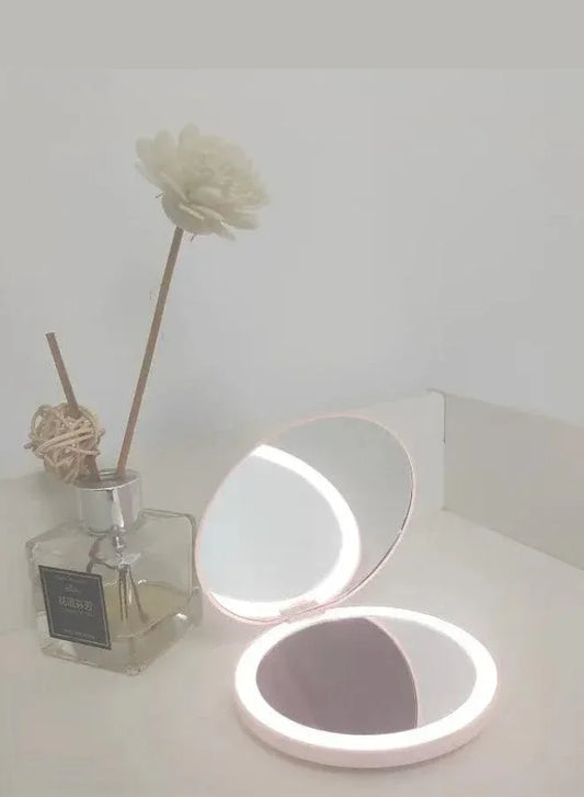 Rechargeable Compact Mirror with Light,1x/10x Magnification, Dimmable Lighted Travel Makeup Mirror,LED Compact Mirror for Purses,Pocket,Touch Switch,Type-c Charging,Daylight,Portable,Handheld, Pink Fatio General Trading