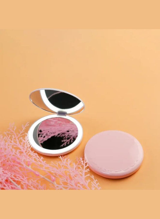 Rechargeable Compact Mirror with Light,1x/2x Magnification, Dimmable Lighted Travel Makeup Mirror,LED Compact Mirror for Purses,Pocket,Touch Switch,Type-c Charging,Daylight,Portable,Handheld, Pink Fatio General Trading