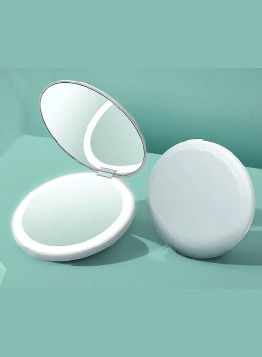 Rechargeable Compact Mirror with Light,1x/2x Magnification, Dimmable Lighted Travel Makeup Mirror,LED Compact Mirror for Purses,Pocket,Touch Switch,Type-c Charging,Daylight,Portable,Handheld, White Fatio General Trading