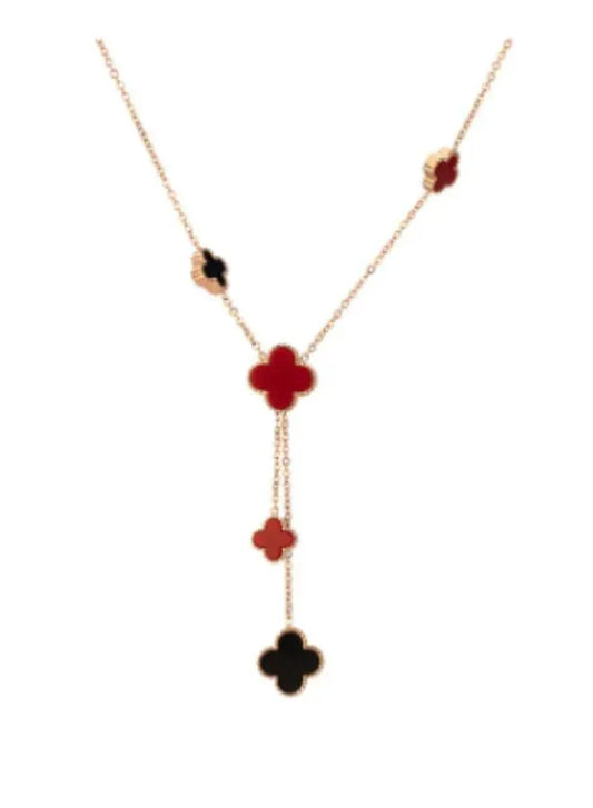 Stylish Double Sided Red and Black Clover Shell Pendant Necklace for Women - Timeless Beauty in Stainless Steel 18k Fatio General Trading