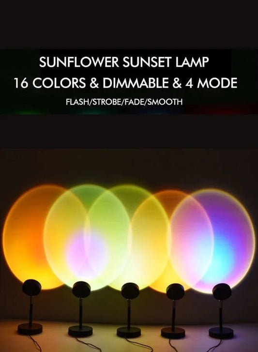 Sunset lamp Projection - 16 Colors and 4-Lighting Moods Sunset Projector lamp - 180° Flip USB Powered with Remote Fatio General Trading