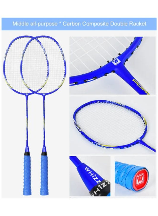 Whizz ED02 2 PCS Badminton Racket Set for Family Game, School Sports, Lightweight with Full Cover for Indoor and Outdoor Play, Beginners Level, Blue Fatio General Trading