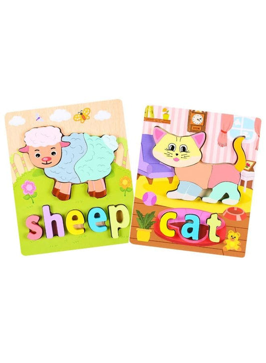 Wooden 3D Puzzle Educational Toys for Children Teaching Aid Sheep & Cat Fatio General Trading