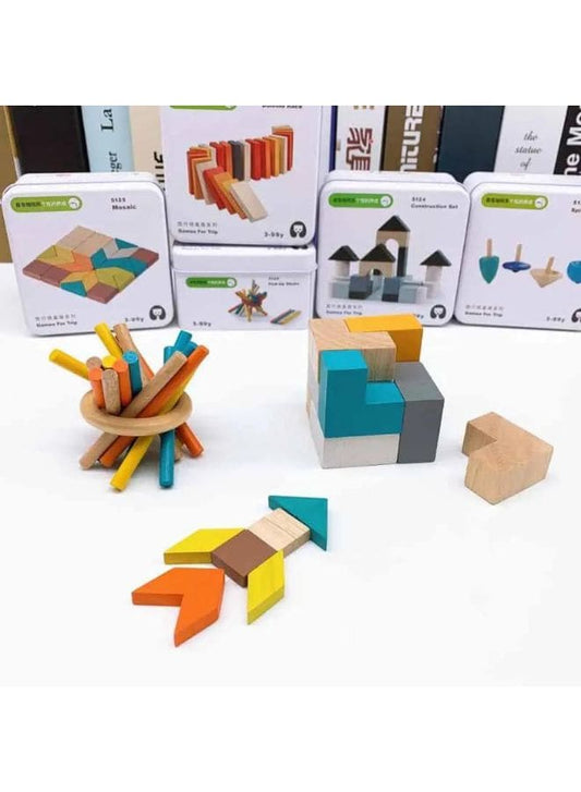 Wooden Brain IQ Training Puzzle in tin box Counting Toys for Kids Mathematics Math Diy Toys, Flight Chess Fatio General Trading