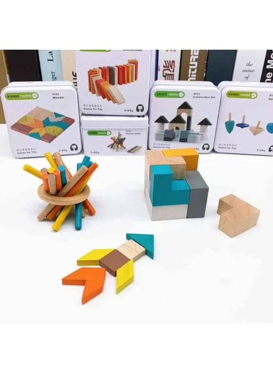 Wooden Brain IQ Training Puzzle in tin box Counting Toys for Kids Mathematics Math Diy Toys, Flight Chess Fatio General Trading