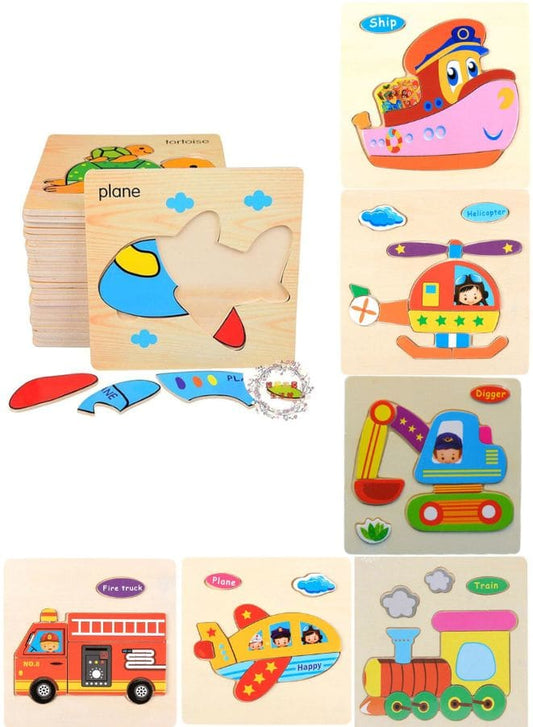 Wooden Puzzles for Kids Boys and Girls Vehicle Set pack of 8 Fatio General Trading