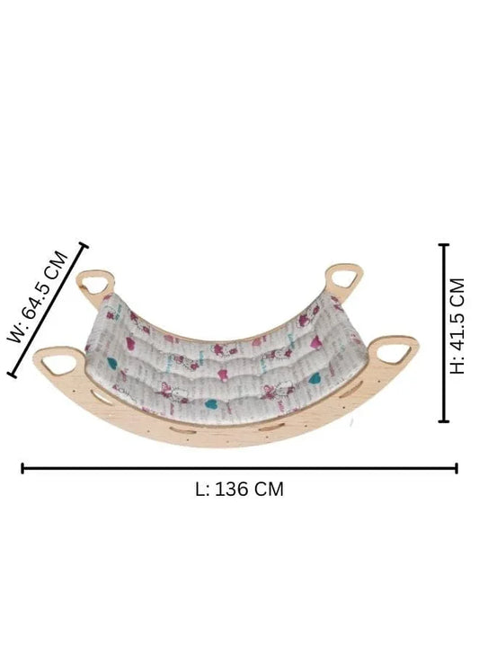 Wooden Rocker Balance Board with Mattress for Kids aged 2 to 9, Wooden Kid's Furniture toy for Active Play, Kitty Fatio General Trading