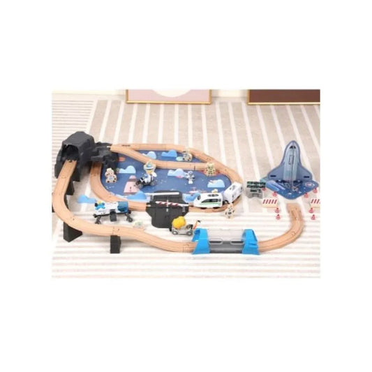 Wooden Space Rail Track Set Kids Toys Wood Puzzle Austronaut Rail Transit Electric Train Track For Space Shuttle Children Toy Fatio General Trading
