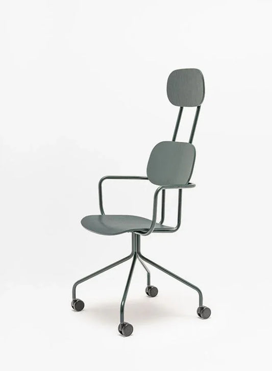 New School Plywood Chair with Headrest and Fixed Base with Castors (Customizable)