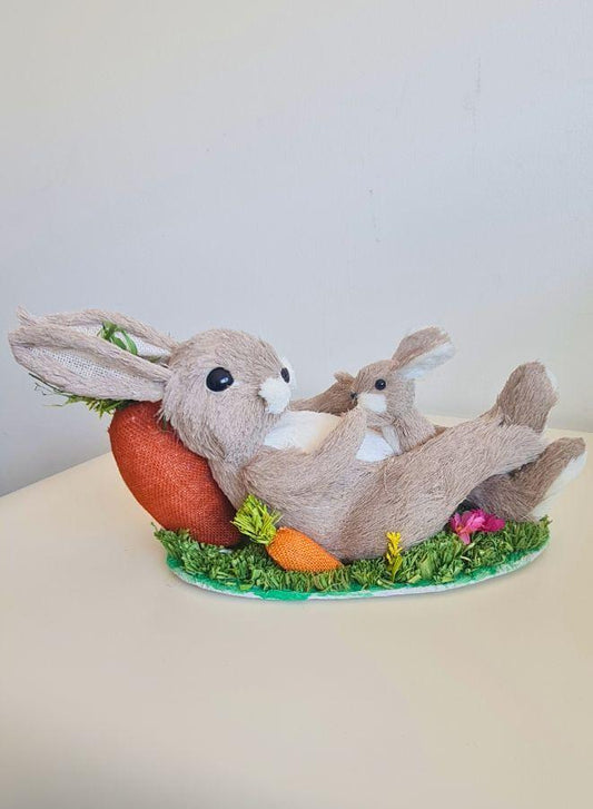 FATIO 46cm Cotton and Straw Easter Bunny | Handmade Rabbit Ornament for Home & Garden Decoration
