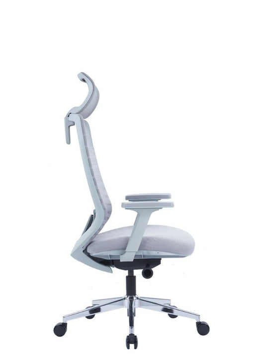 Ergonomic Grey Mesh Office Chair with Headrest and Armrest, Adjustable Lumbar Support, and 4-Stage Reclining - Ideal for Home or Office